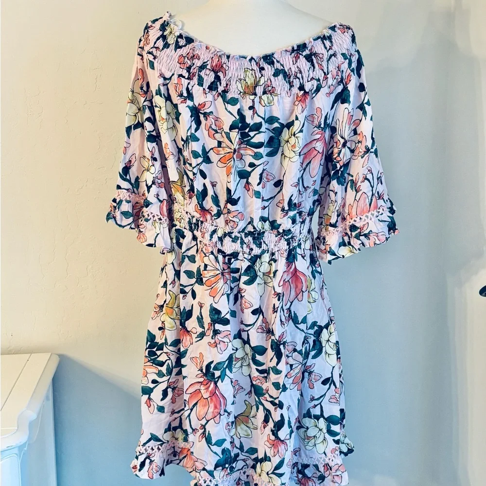 Lulu’s Hello Darling Floral Off-Shoulder Mini Dress Pale Pink, Size XL, NWT - Picture 6 of 12